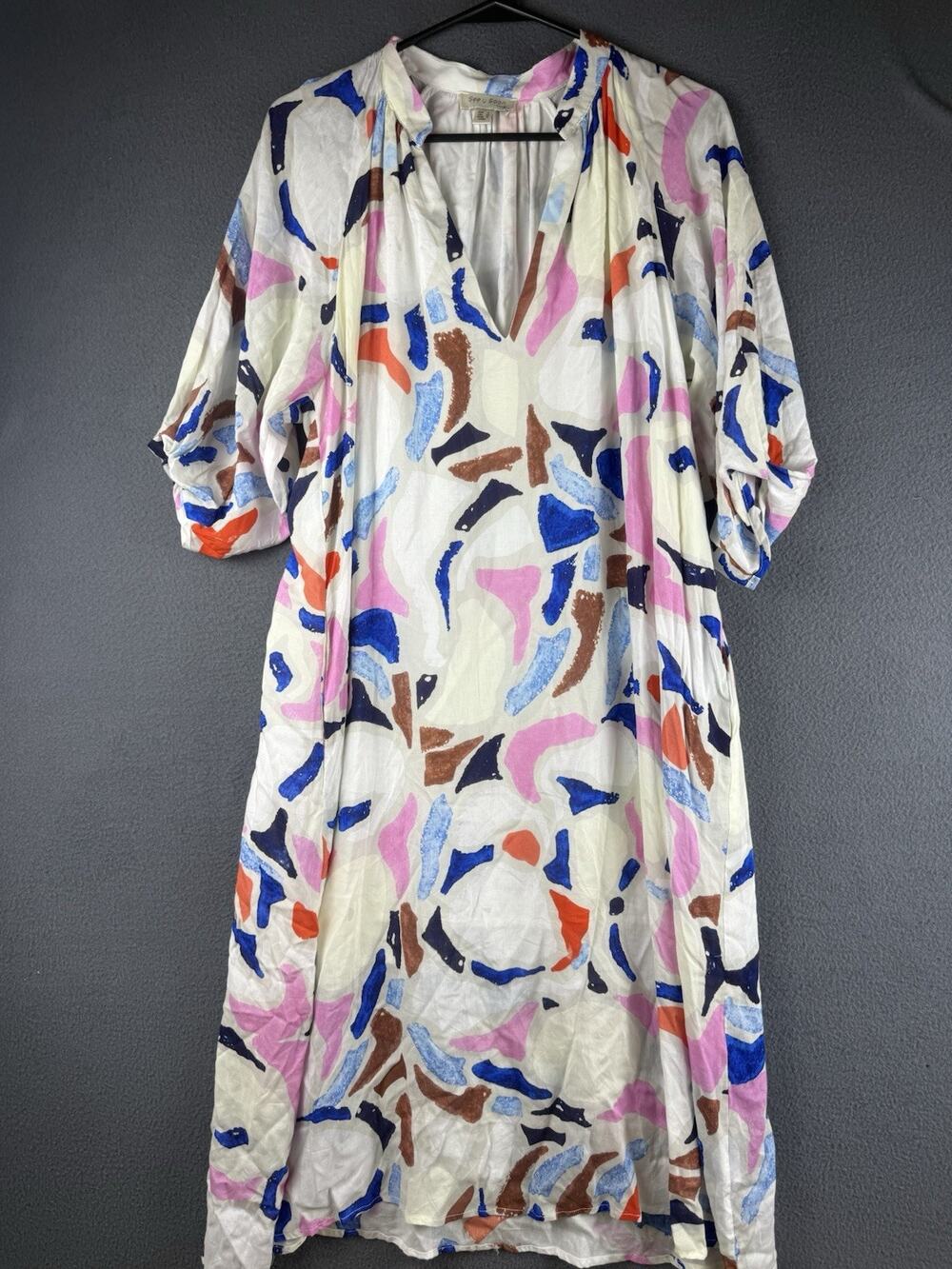 See You Soon Abstract Midi Dress Size XS Floaty Shirt Dress Geometric Art